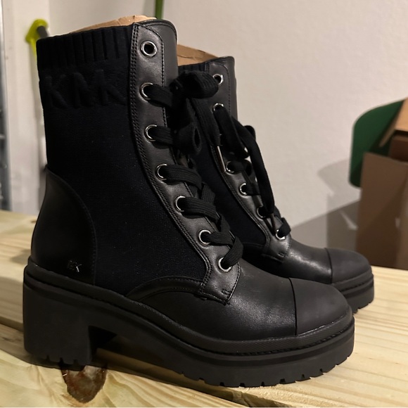 Michael Kors | Brea Stretch-Knit and Leather Combat Boot - Picture 3 of 3
